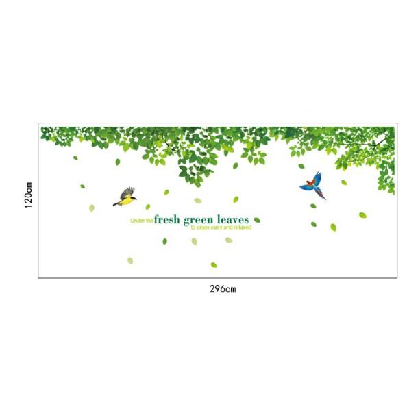 Decal trang trí tường - Dàn Lá Xanh Chim sắc màu