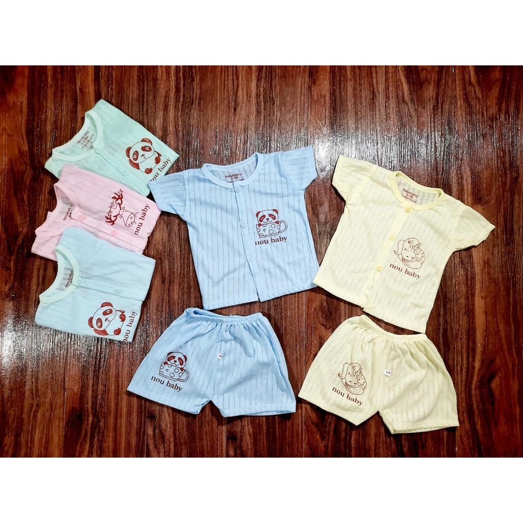 Set 5 bộ cộc tay cotton giấy mẫu trơn Noubaby cho bé 0-15 tháng