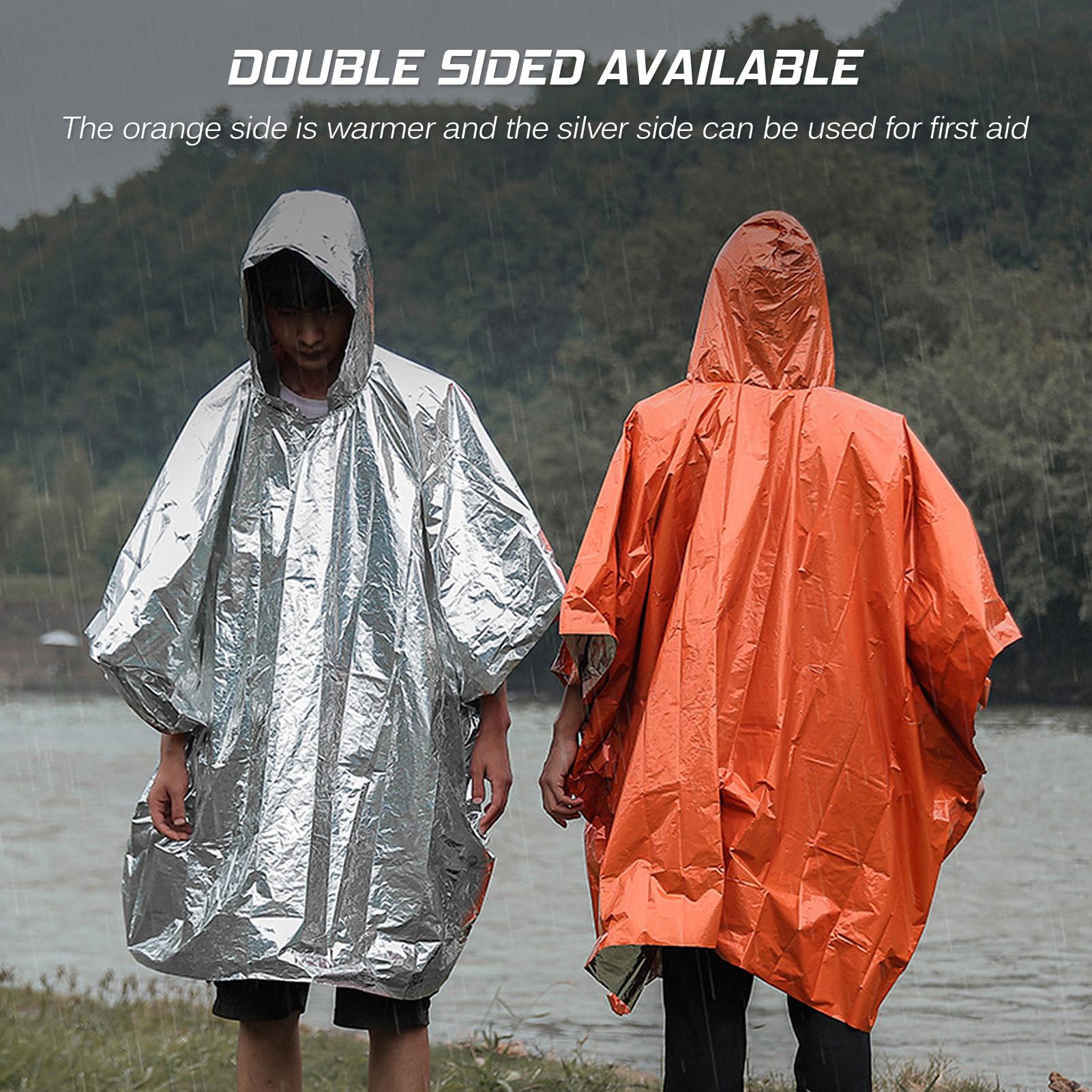 4PCS Orange Emergency Raincoat Aluminum Film Disposable Poncho Cold Insulation Rainwear