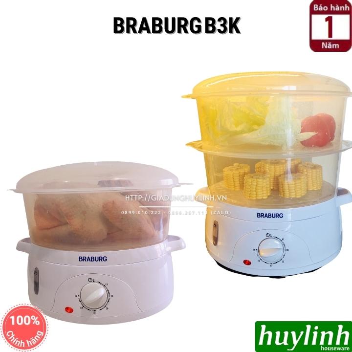 Nồi hấp điện 3 tầng Braburg B3K - dung tích 9 lít - Hàng chính hãng