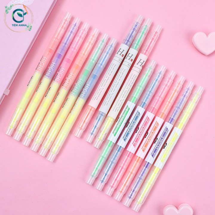 Set 06 bút nhớ dạ quang highlight 2 đầu