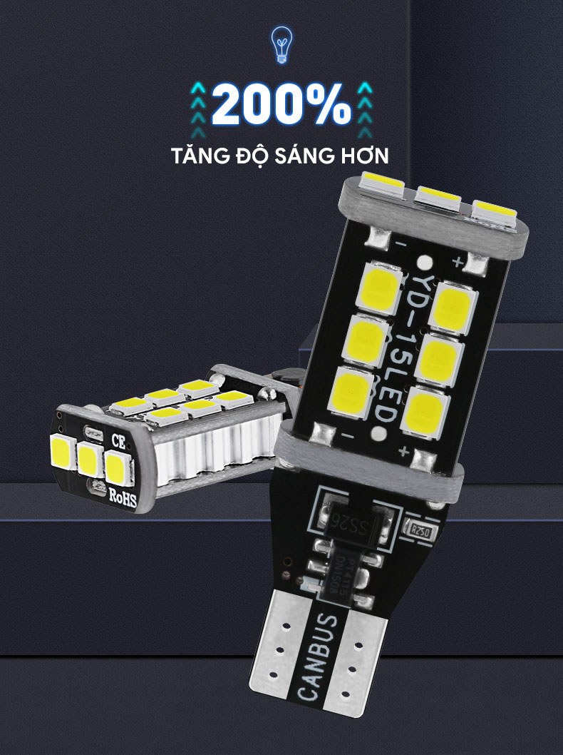 Đèn LED lùi xe hơi T15 chip 2835 Canbus T152835-15