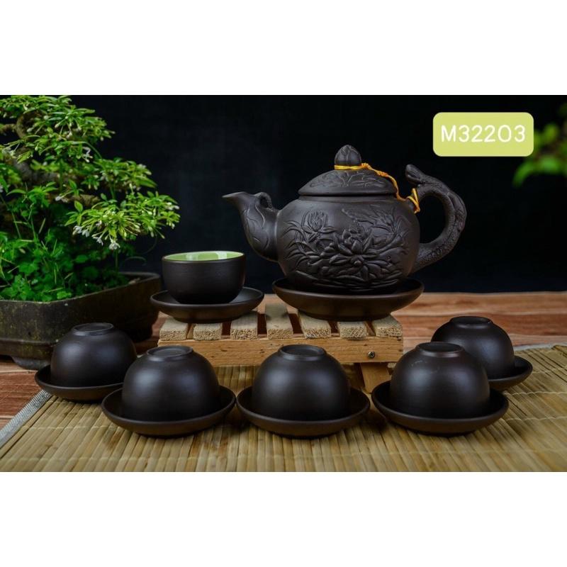 Bộ ấm chén tử sa. Gốm sứ Bát Tràng.