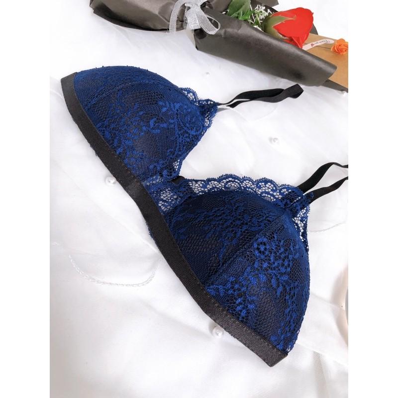 Hera blue - Set lót ren áo bra không gọng mút mỏng