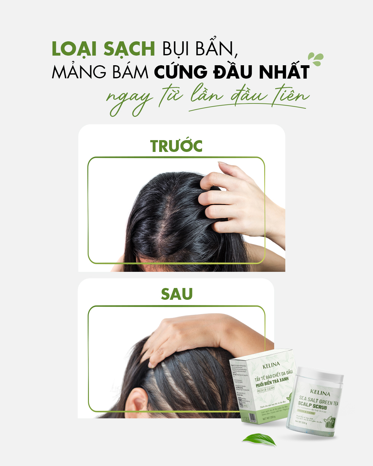 Muối Tẩy Tế Bào Chết Da Đầu, Mảng Bám, Gàu Ngứa Và Ngăn Bết Tóc Kelina 220g