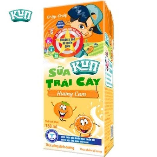 Kun sữa trái cây hương cam thùng 48 hộp x 180ml