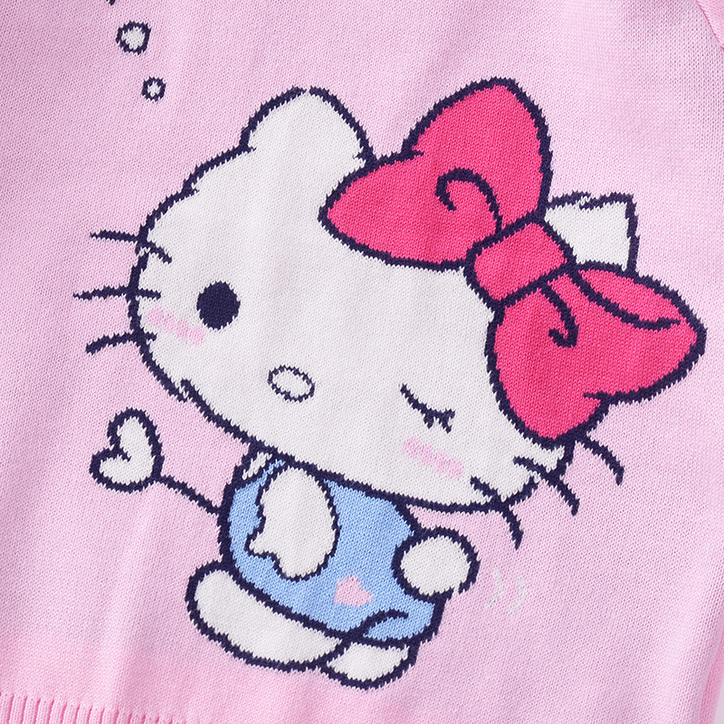 Áo len trẻ em 3-9 tuổi xuất Hàn, Áo len cho bé gái 2 lớp hình Kitty đanh sợi không bai xù