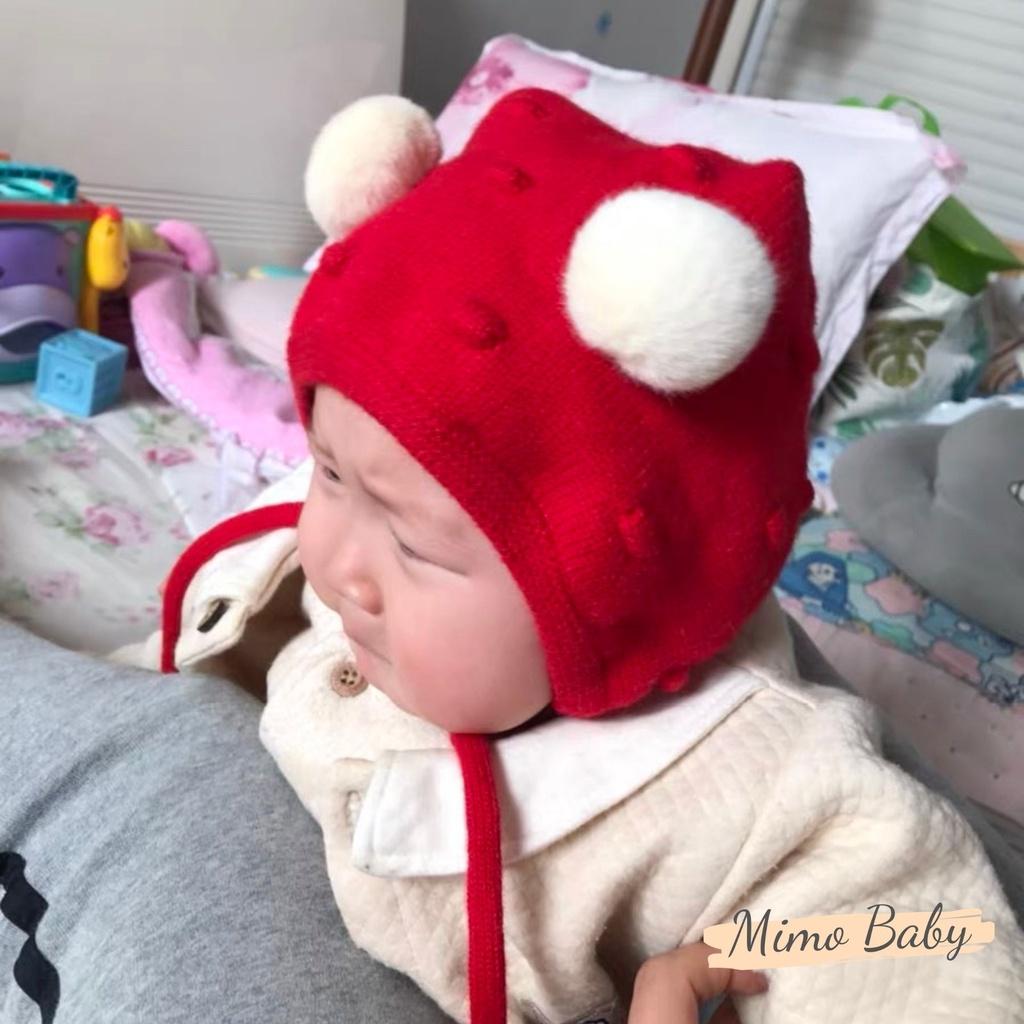 Mũ nón len cột dây 2 quả bông đáng yêu cho bé Mimo Baby ML59