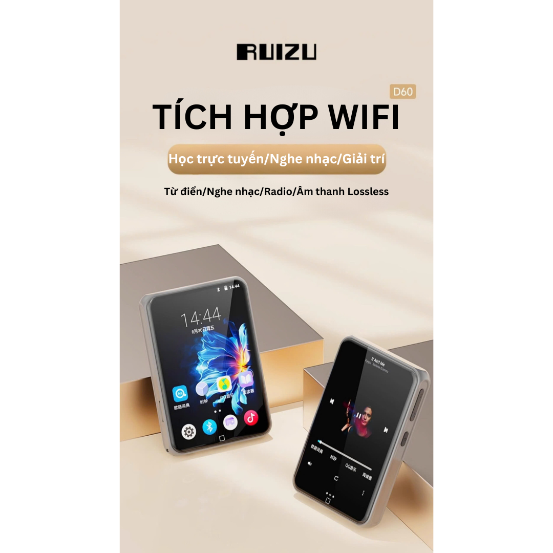 Máy nghe nhạc Ruizu D60: Màn hình LCD 3.5 inch, vỏ kim loại sang trọng, hỗ trợ MP3, FLAC, pin 1000mAh dùng đến 10 giờ, khe thẻ nhớ 128GB, radio FM, ghi âm ,cổng Type-C USB tiện lợi, Equalizer tùy chỉnh âm thanh - Hàng nhập khẩu