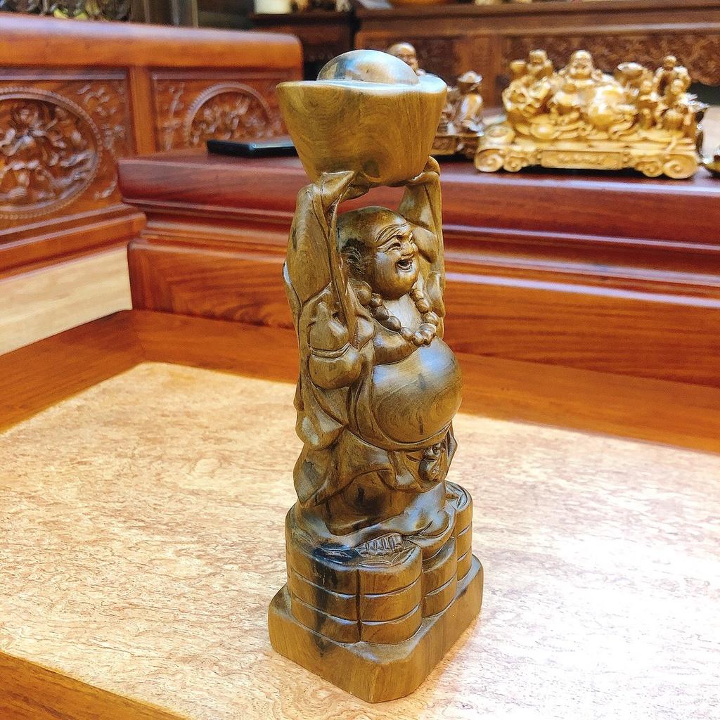 Tượng Phật Di Lặc Đứng Bê Thỏi Vàng Gỗ Bách Xanh Để Ô Tô , Bàn Làm Việc.