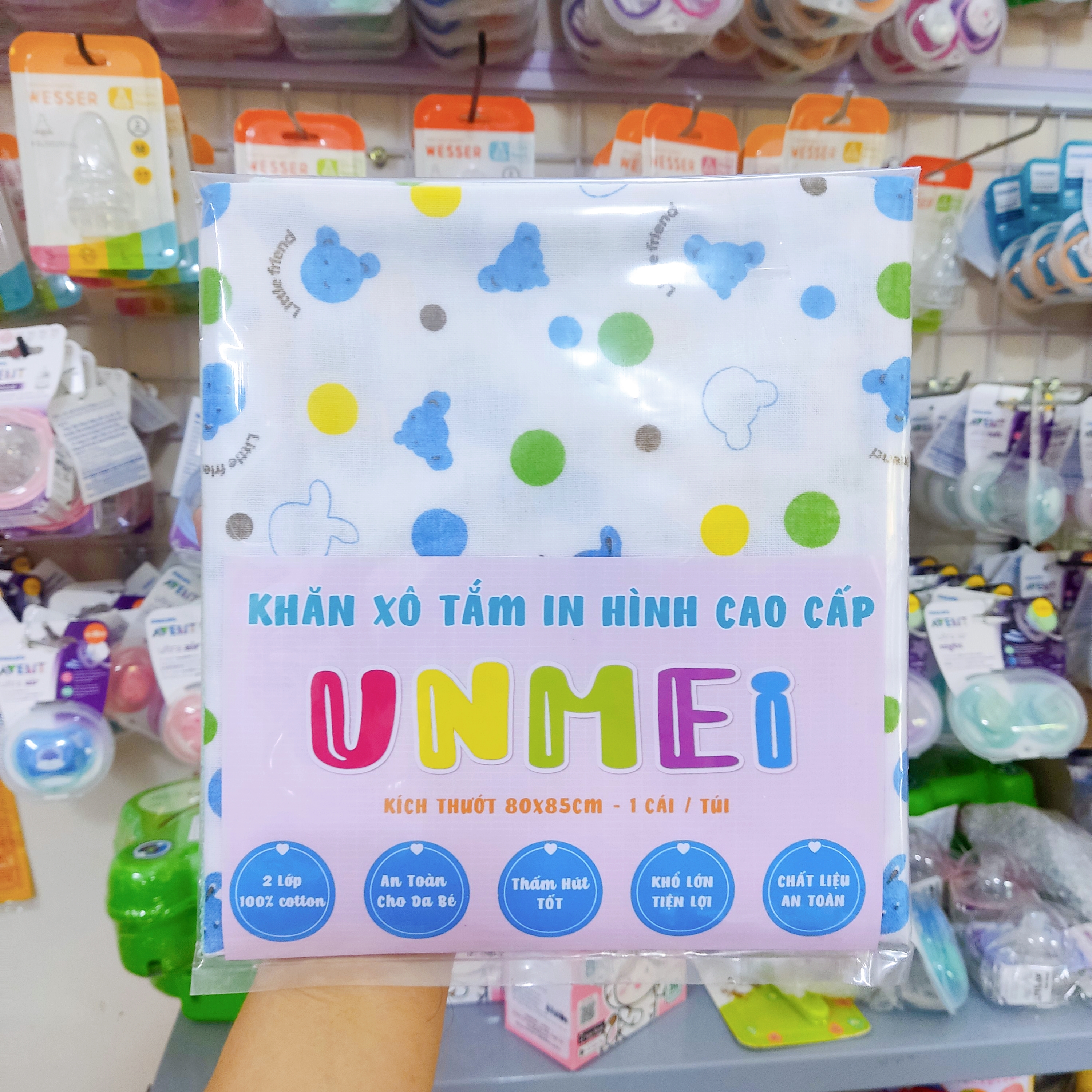 Khăn Xô Tắm Xô 2 Lớp In Hình Unmei Kích Thước 80x85cm, Dùng Để Lau Mình, Quấn Cho Bé