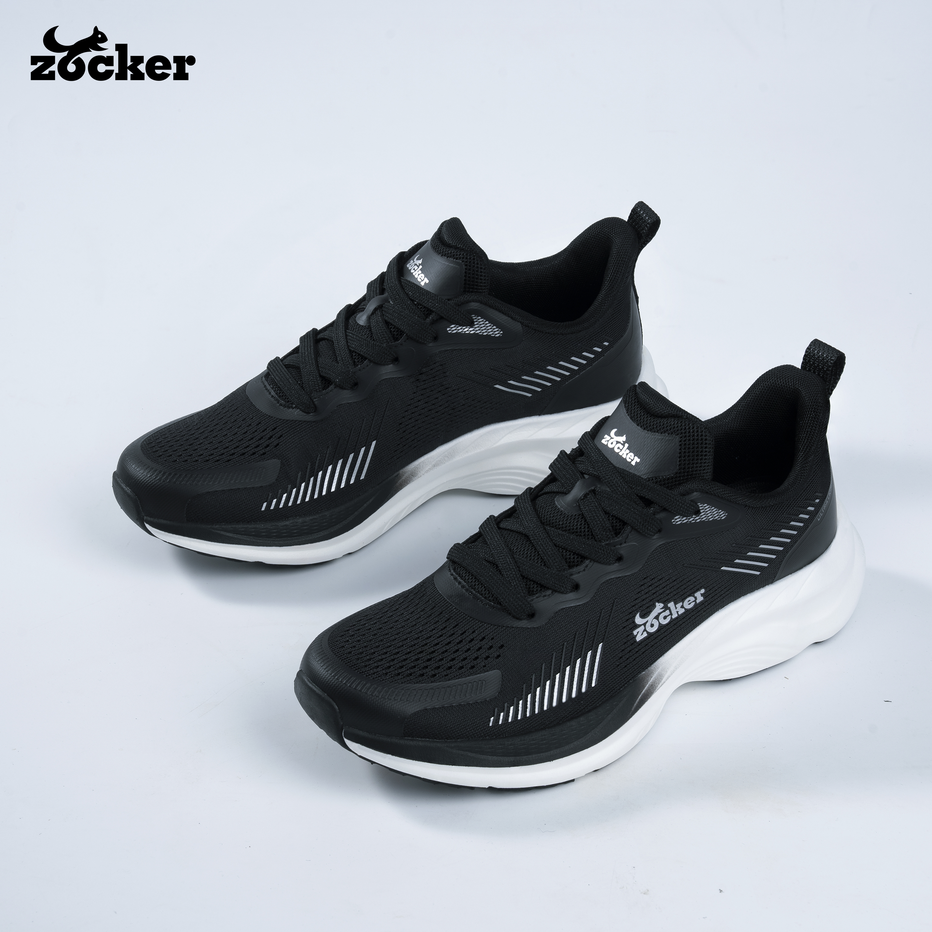 Giày chạy bộ Zocker ZCB ULTRA LIGHT Black, Siêu Nhẹ, Siêu Bền, Siêu Nảy, Tặng Kèm Tất Dệt Kim Cao Cấp