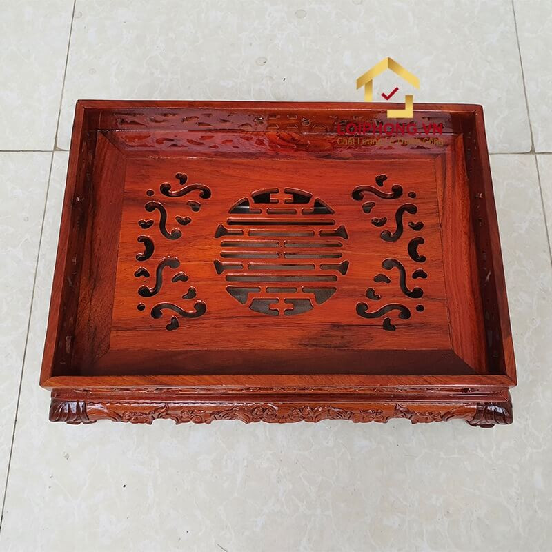 Khay trà gỗ hương chạm rồng chân quỳ