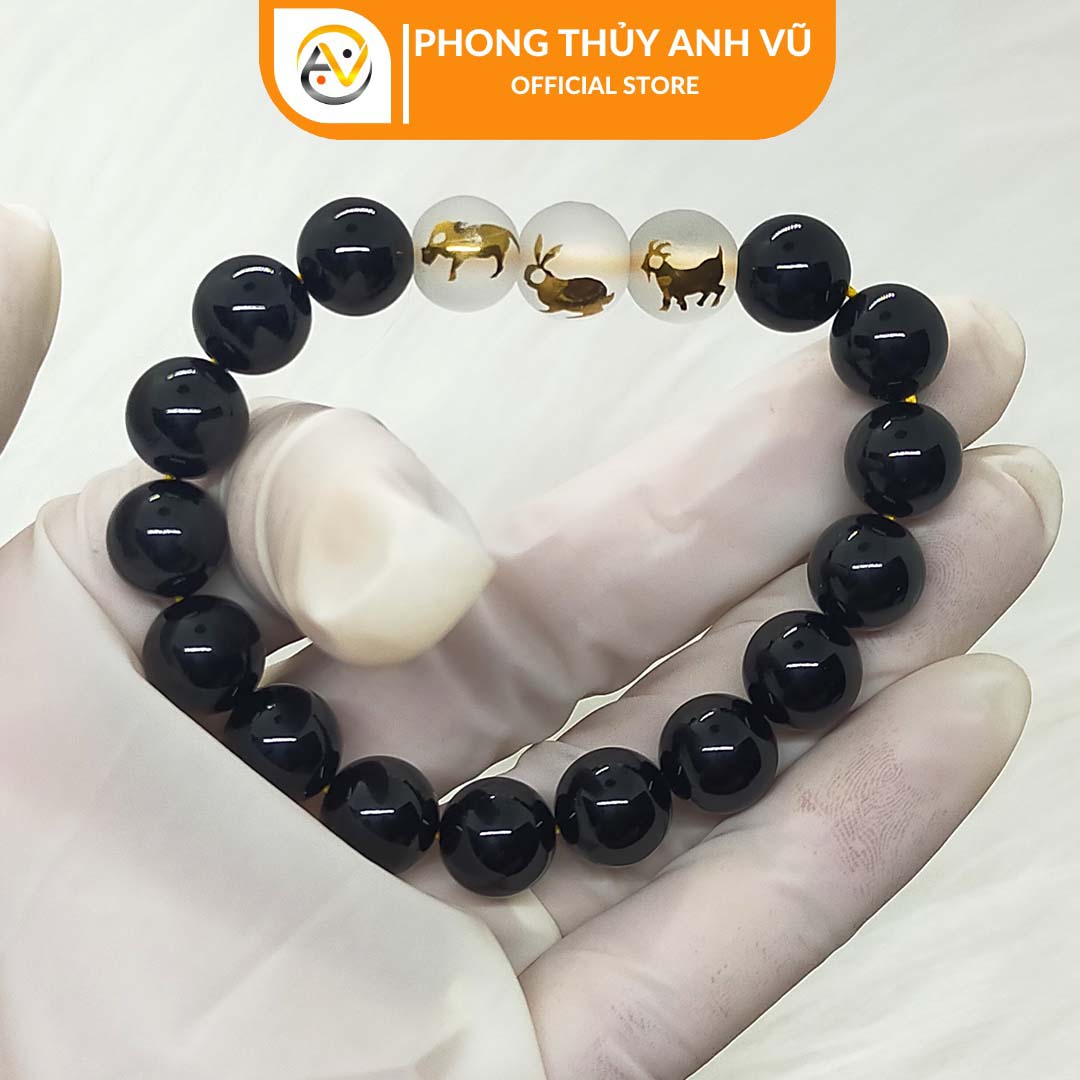 Vòng tay hợi mão mùi đã khai quang - chất liệu mã não đen tự nhiên - size 8 10 12ly - may mắn tài lộc - Vòng Tam Hợp Anh Vũ