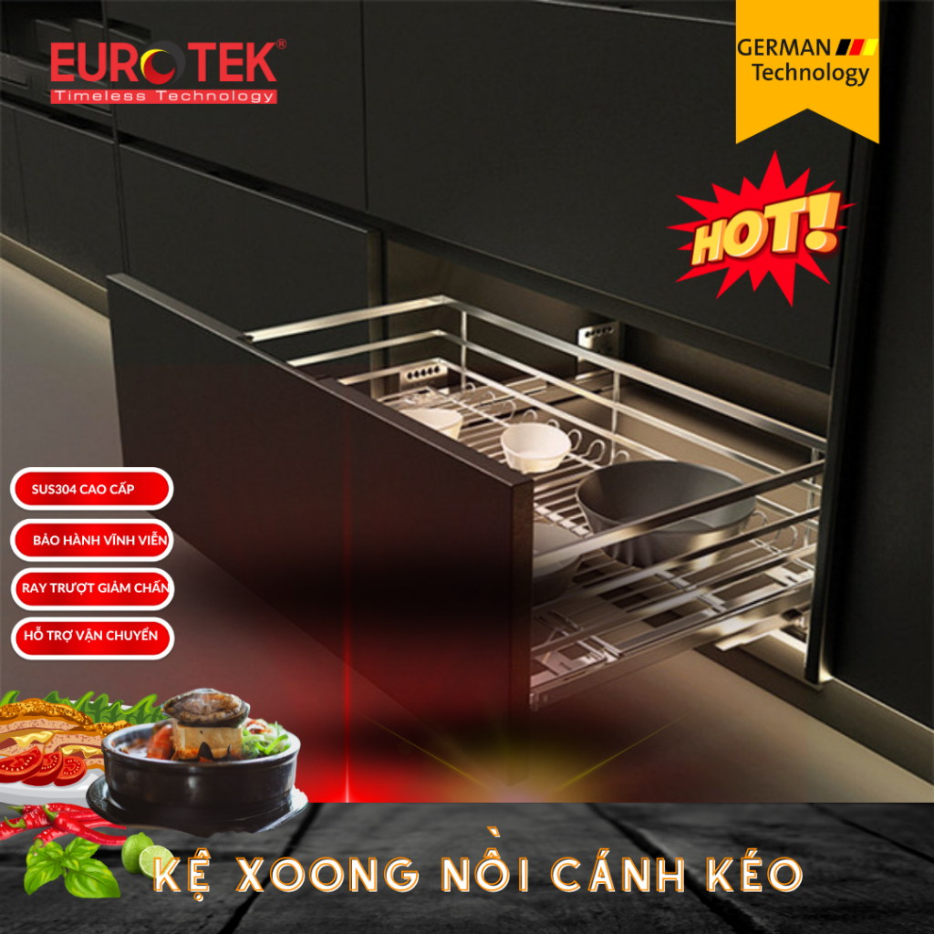 Kệ Xoong Nồi Nan Dẹt Chất Liệu Sus304 Cao Cấp Cánh Kéo Eurotek Màu Sắc Xước Mờ