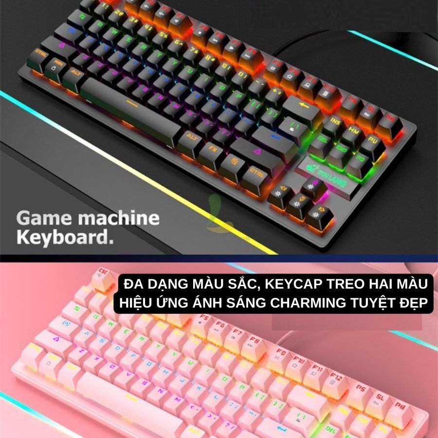 Bàn phím cơ máy tính ZIYOULANG K2 - Bàn phím gaming công thái học cơ blue switch 87 phím Led RGB chế độ đổi màu đẹp - Hàng nhập khẩu