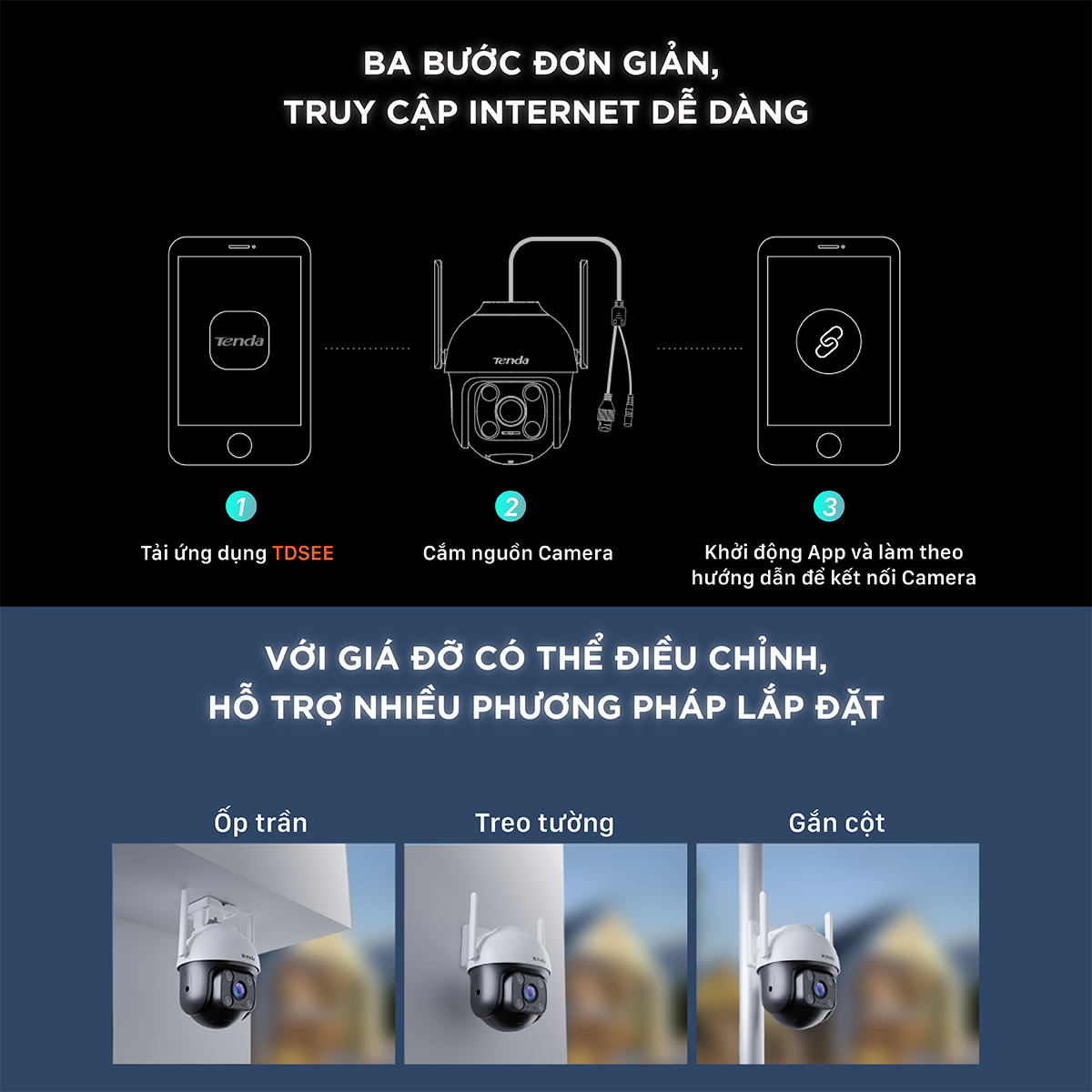 Camera Wifi Ngoài Trời Xoay 360° Tenda CH3 Độ Phân Giải 1080P đàm thoại 2 chiều, ban đêm có màu - Hàng chính hãng