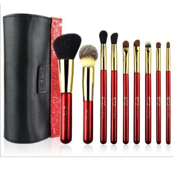 Bộ Cọ Trang Điểm 9 cây Cao cấp TZ 9pcs Goat Hair Makeup Brushes Set with Bag(Red)