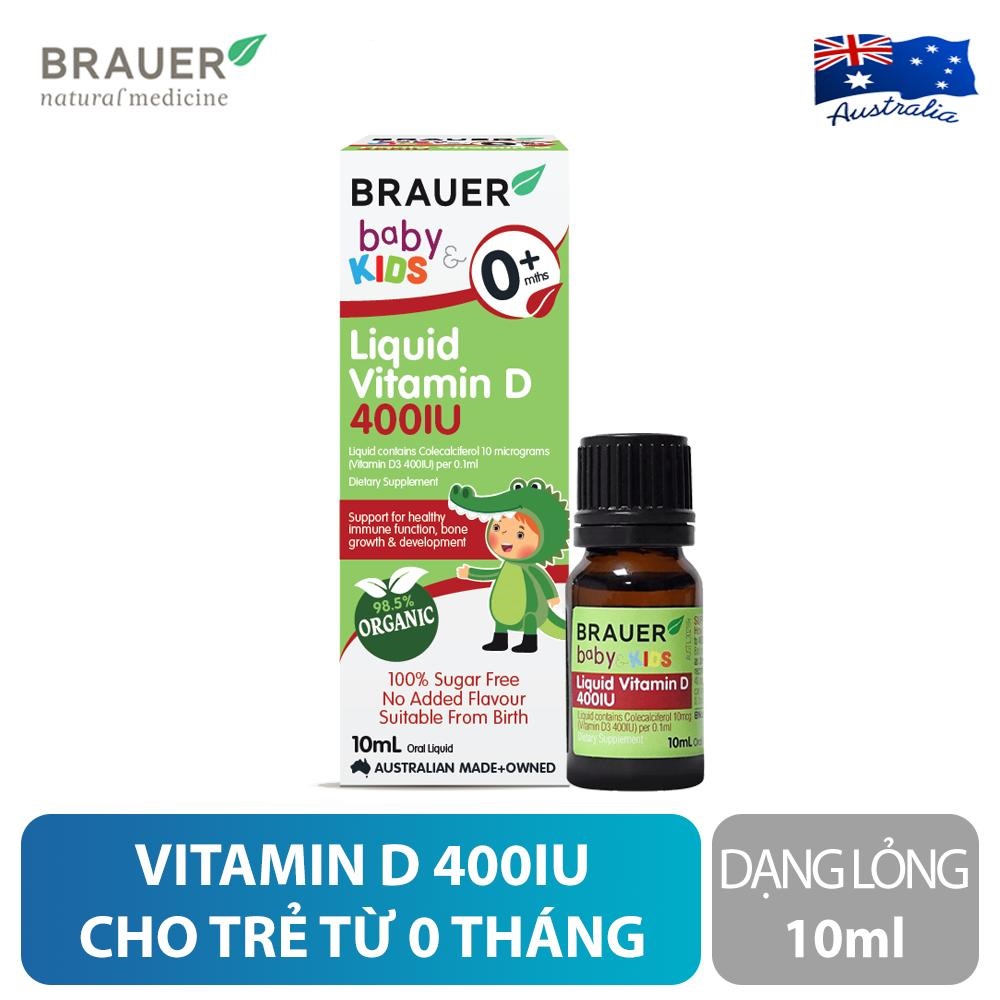 Vitamin D 400IU dạng nước Brauer Baby & Kids Liquid Vitamin D 400IU cho trẻ sơ sinh và trẻ nhỏ (10 ml)