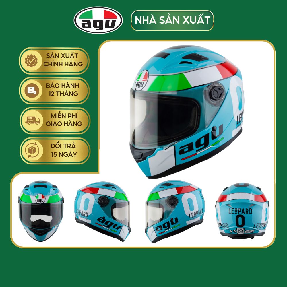 Mũ Bảo Hiểm Fullface AGU A138 Tem Leopard - Tặng Túi Vải - Hàng Chính Hãng Bảo Hành 12 Tháng - Sản Phẩm Thời Trang Và Cao Cấp
