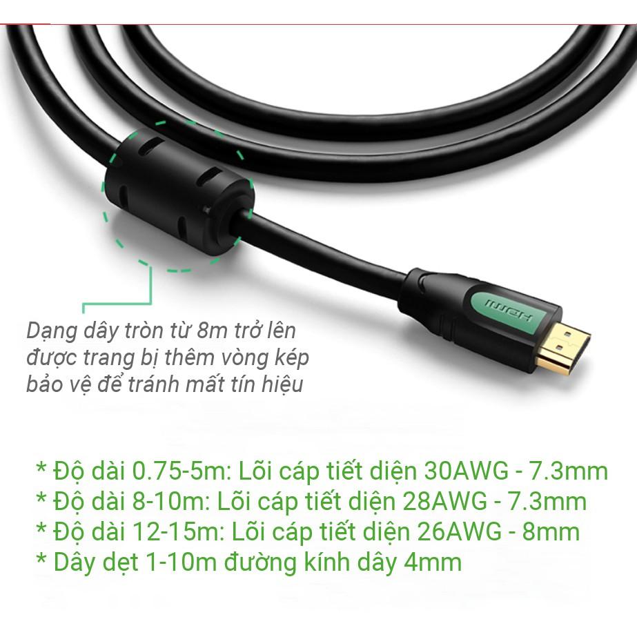 Dây HDMI 2.0/ 1.4 thuần đồng 100%, 19+1 dùng cho tivi, máy tính, máy chiếu, màn hình, độ dài từ 1-15m UGREEN HD101 - Hàng chính hãng