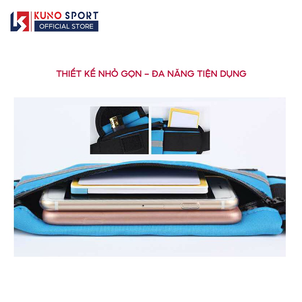 Túi đeo bụng chạy bộ chống nước KUNOSPORT, đai đeo điện thoại chạy bộ phản quang cao cấp
