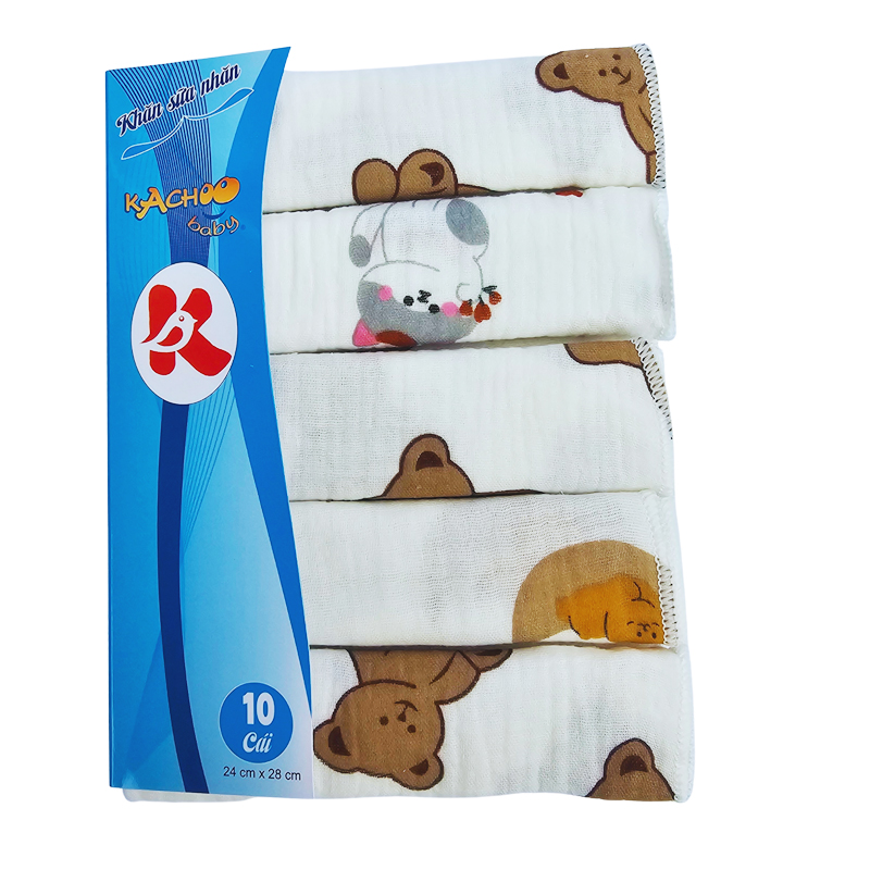 Set 10 khăn sữa nhăn muslin 2 lớp cho bé, size 24cm x 28cm, khăn sữa cho bé sơ sinh mềm mịn, an toàn thấm hút tốt