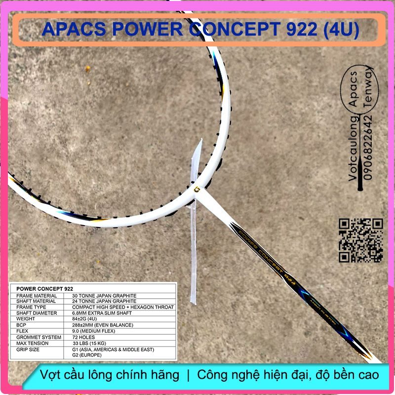 Vợt Cầu Lông Apacs Power Concept 922 (4U) | Vợt thân đũa, cân bằng công thủ, thích hợp đánh phong trào