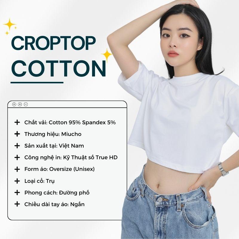 Áo croptop nữ tay ngắn cổ tròn vải thun cotton kiểu hàn quốc CR001 Miucho in hình hoạ tiết