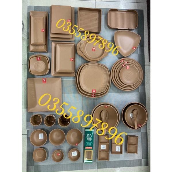 Bát đĩa phíp Thái Lan Không Vỡ 100% MELAMINE màu đất tối