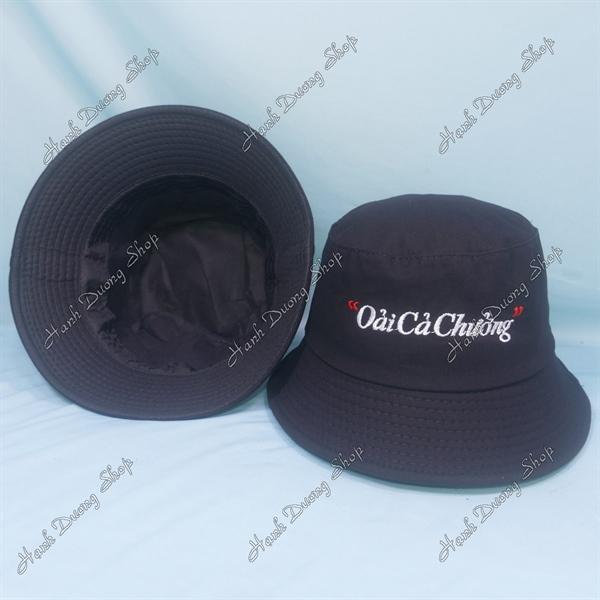 Nón tai bèo mũ bucket vành nhỏ thêu chữ Oải Cả Chưởng - Đen