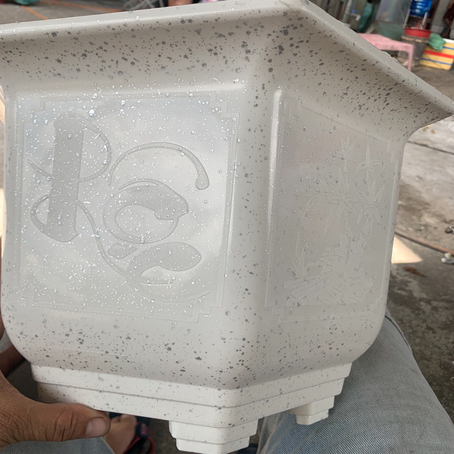 5 Chậu Nhựa lục giác hoa văn giả đá siêu đẹp,siêu sang đem đến may mắn, Miệng,cao,đáy 39x27.5x24cm-77814