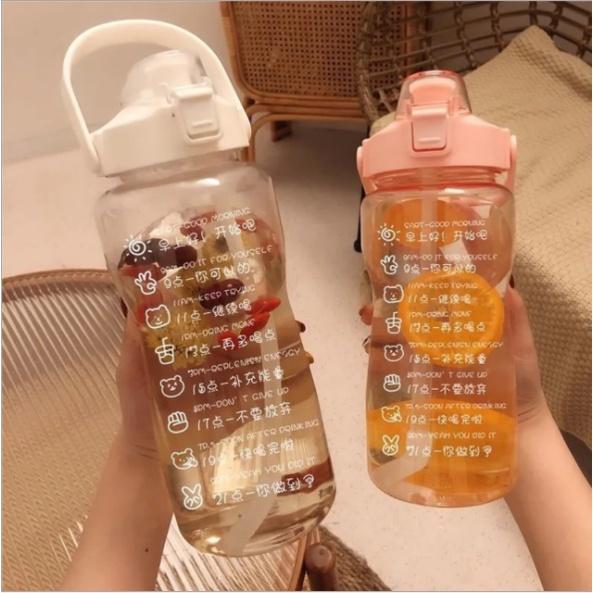 Bình Nước 1500ml Cao Cấp, Chia Vạch Khung Giờ,Bình Nước Thể Thao Có Ống Hút & Sticker Tặng Kèm ,Bình Nước TMBOOKS