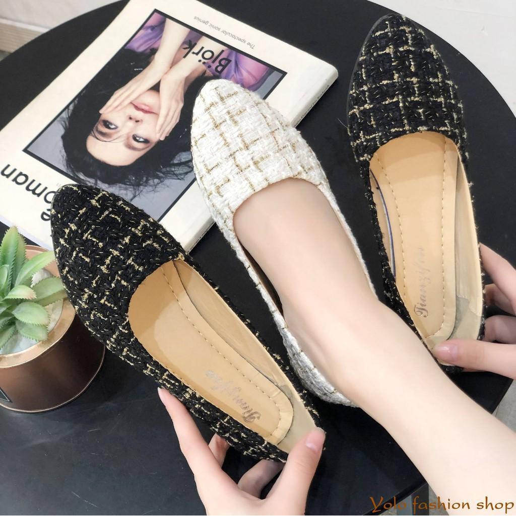 Giày bệt búp bê nữ vải dạ xinh xắn Hàng Quảng Châu cao cấp-CC12