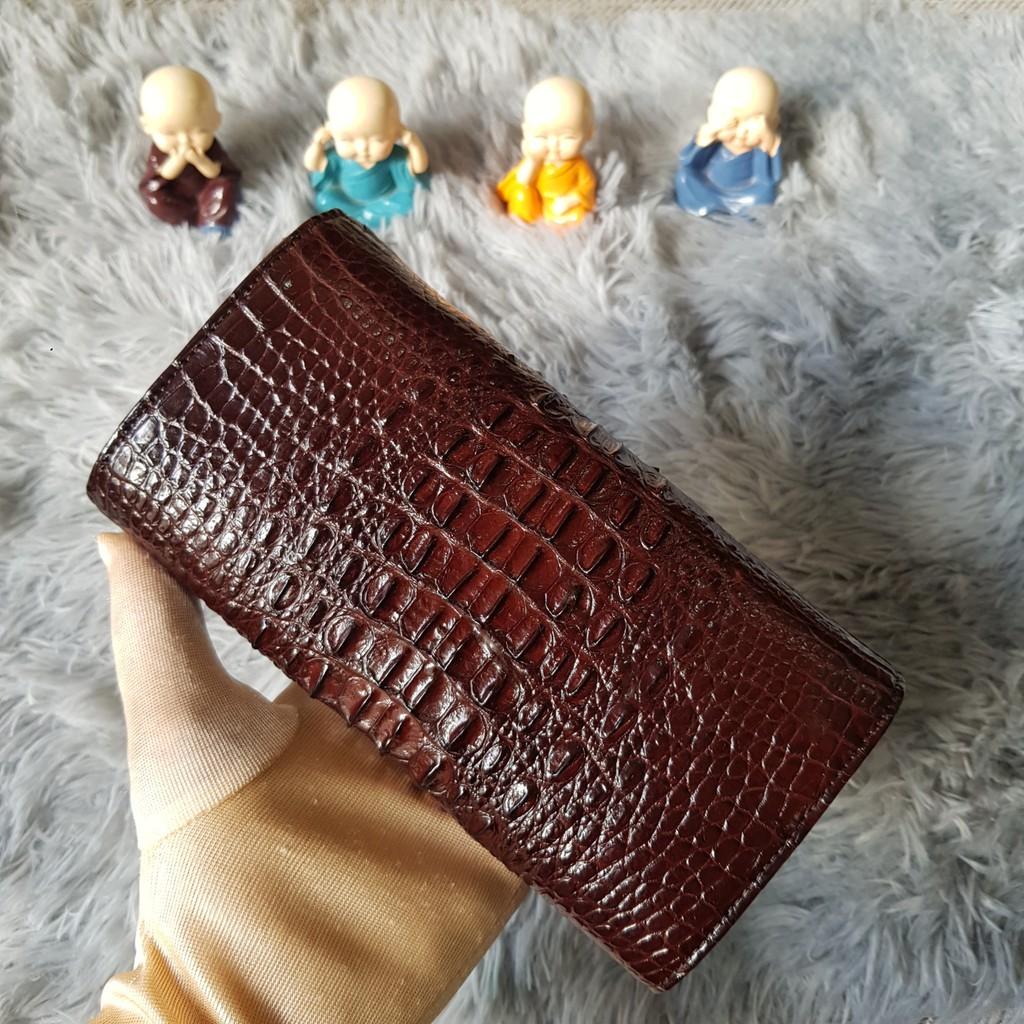 Ví Cầm Tay Cá Sấu Nữ | Ví Clutch Da Cá Sấu Gù Nhỏ | Màu Nâu Cafe | Bảo Hành 24 Tháng.