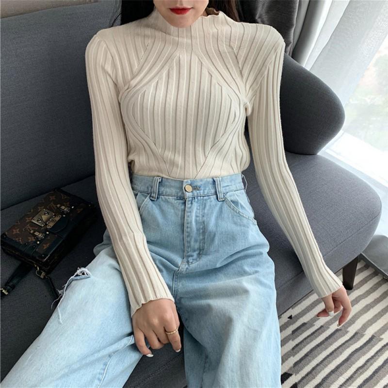 Áo Sweater dệt kim cổ lọ tay dài thiết kế ôm sát tôn dáng