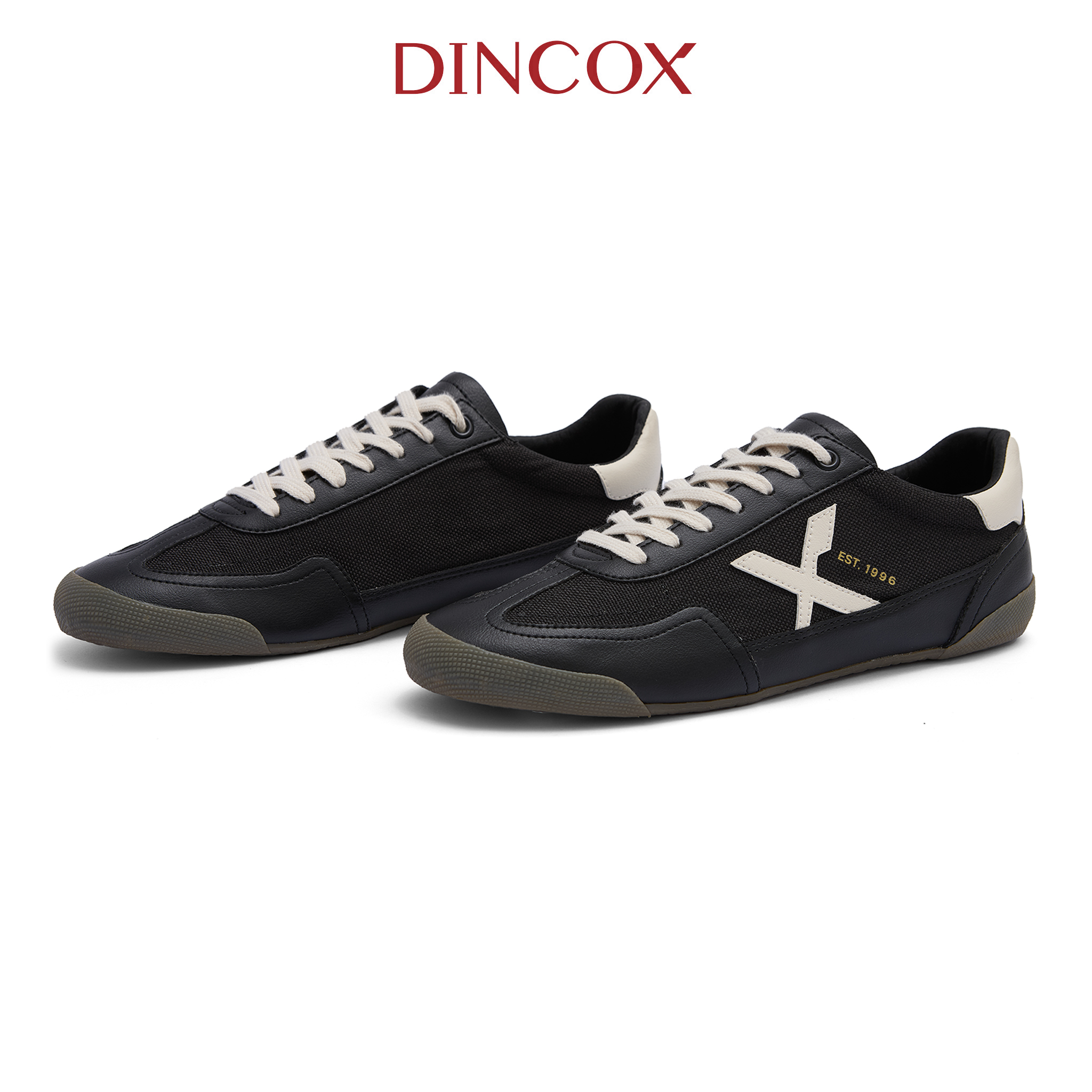 Giày Nam Sneaker Dincox DC47 BLACK/BEIGE Micro Suede Kết Hợp Canvas Shoes Đế Bằng, Bền Và Nhẹ Hơn