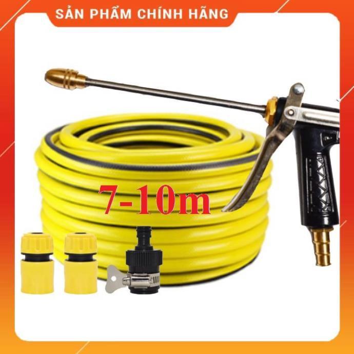 ️️ Bộ dây vòi xịt nước rửa xe, tưới cây , tăng áp 3 lần, loại 7m, 10m 206318 đầu đồng, cút,nối đen