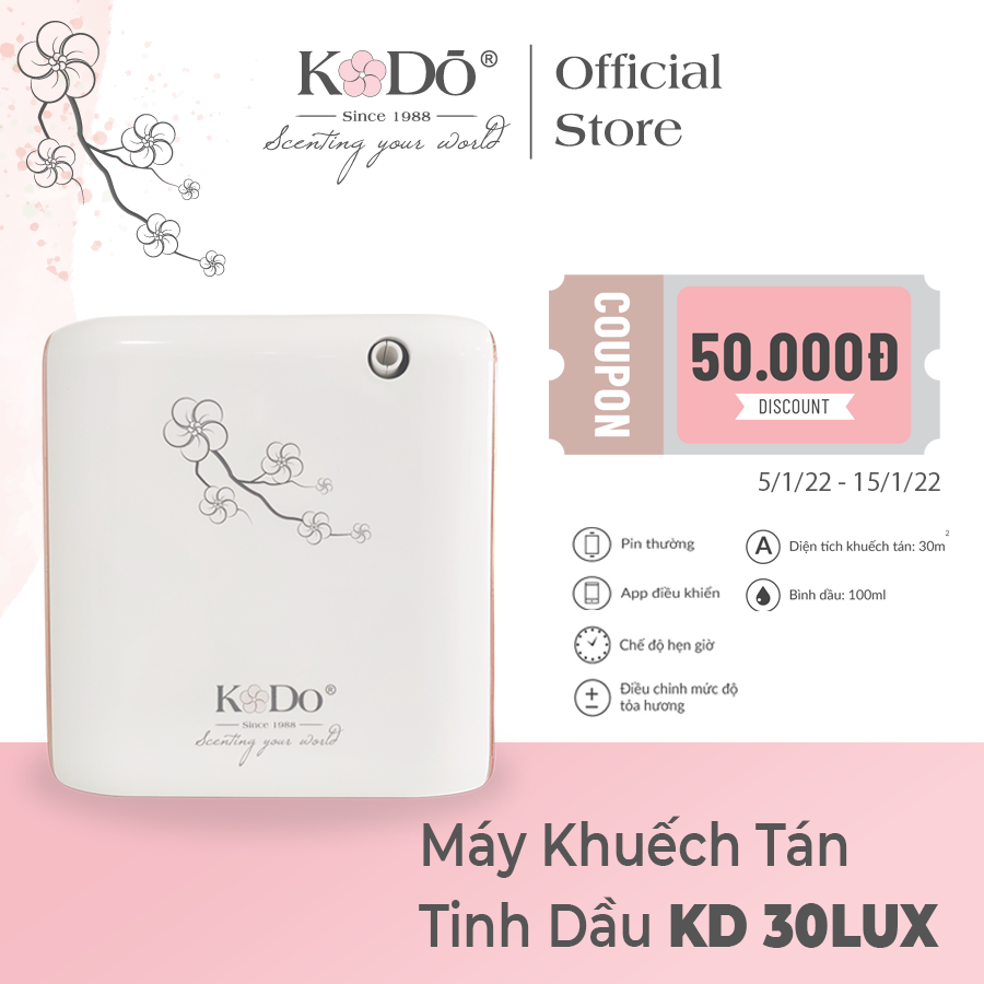 KODO 30 Lux - Máy Khuếch Tán Tinh Dầu Phòng 25M2 (Bình Dầu 100Ml), Không Dùng Nước, Điều Khiển Bằng App