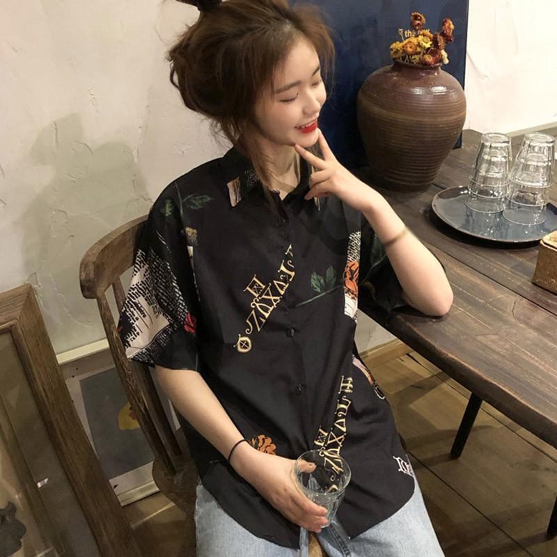 Áo Sơ Mi Tay Ngắn Dáng Rộng In Họa Tiết Hoạt Hình Kiểu Vintage Thời Trang Dành Cho Nữ
