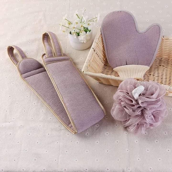 SET 3 món cọ lưng bông tắm cọ lưng 3 chi tiết