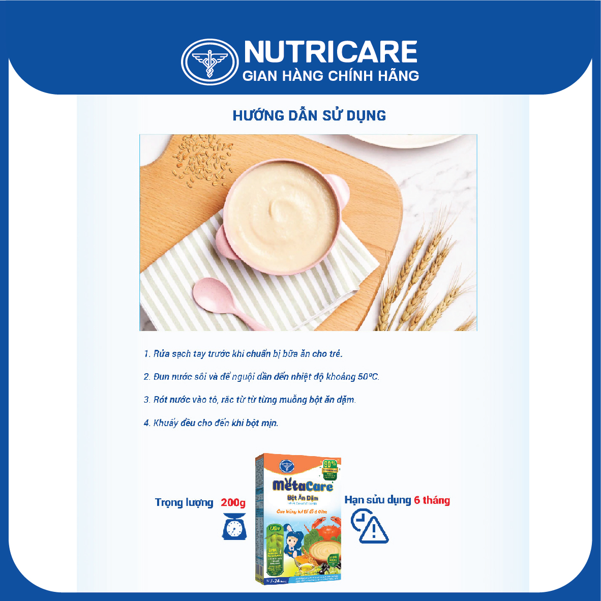 Bột ăn dặm Nutricare Metacare Cua mùng tơi bí đỏ &amp; olive 200g