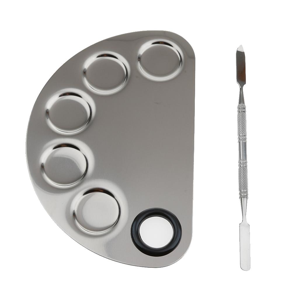 Artist Nail Makeup Foundation Mixing Stainless Steel Spatula Palette w/ Hole