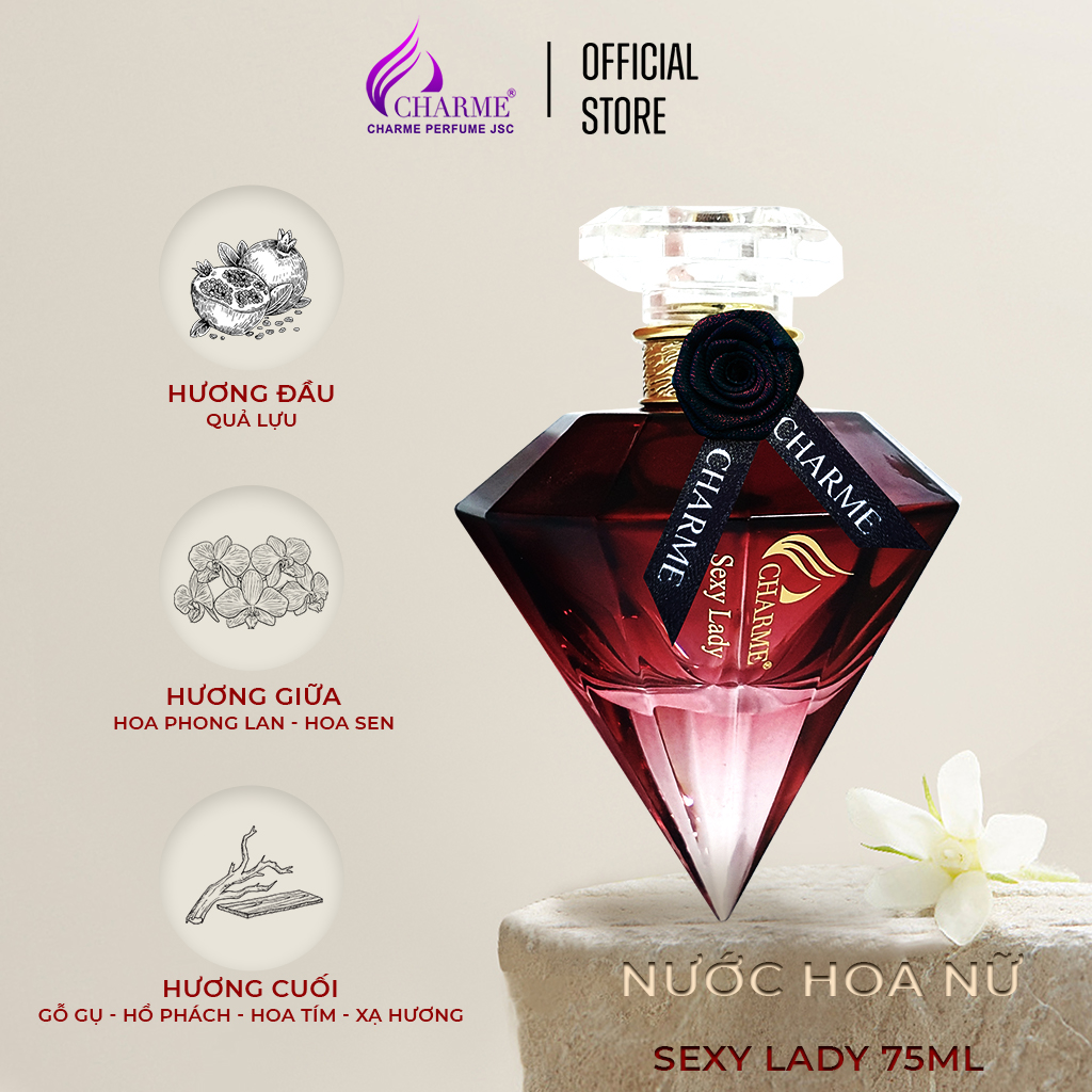 Nước hoa nữ sang trọng, Charme Sexy Lady, hương nước hoa chính hãng, nốt hương trái cây bí ẩn và cuốn hút, 75ml