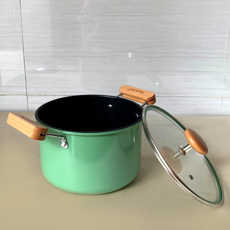 {Tặng cặp nhấc nồi silicon cao cấp}-Bộ nồi chảo 2 món đáy từ cao cấp Hàn Quốc, quánh 16cm + nồi 20cm, chống dính vân đá an toàn cho sức khỏe, dùng được tất cả các loại bếp/ Induction