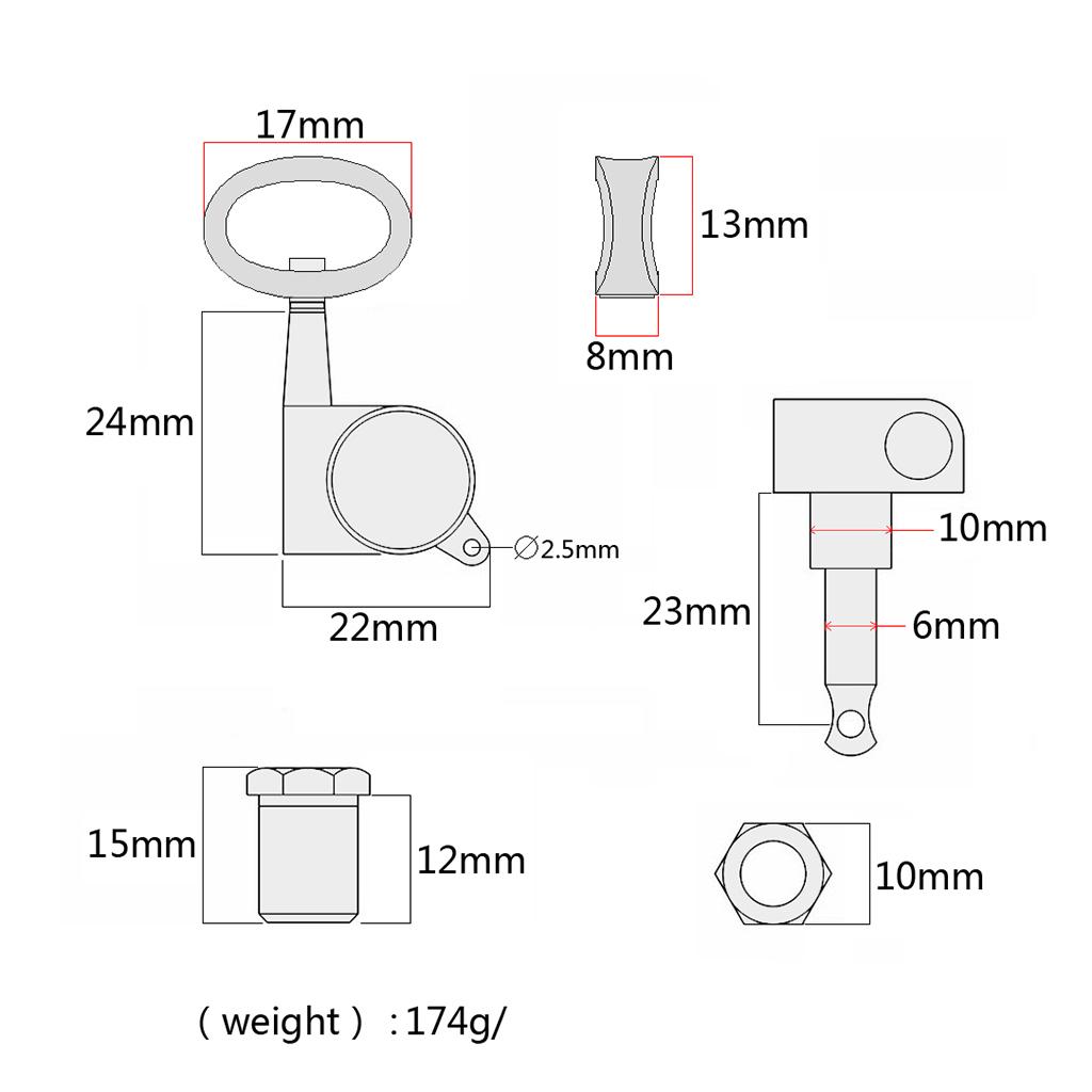 6 3L3R Kín Đàn Guitar Điện Chỉnh Chốt Phím Máy Đầu Chỉnh Âm cho Guitar Điện, Đen