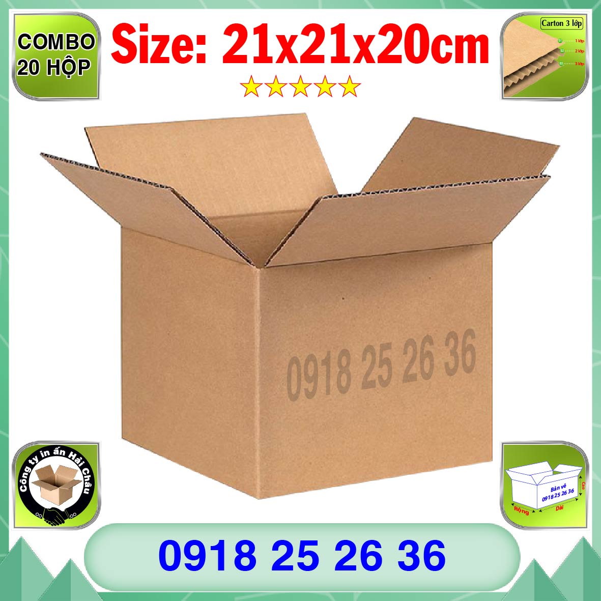 20 Hộp Carton, KT: 21x21x20cm, Hộp carton, Thùng carton, Hộp đóng hàng, Thùng đóng hàng, Hộp carton 3 lớp...