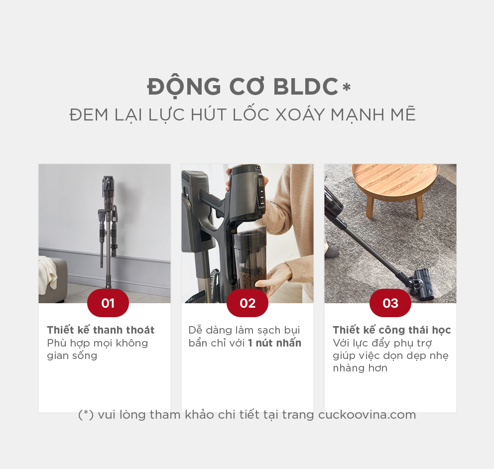 Máy hút bụi cầm tay không dây Cuckoo CVC- B1010UG- công suất lớn, lực hút siêu mạnh 14000PA, công nghệ hút lốc xoáy sạch tóc lông chó mèo, công nghệ lọc bụi Hepa 13 hút sạch bụi bẩn - Hàng chính hãng Cuckoovina