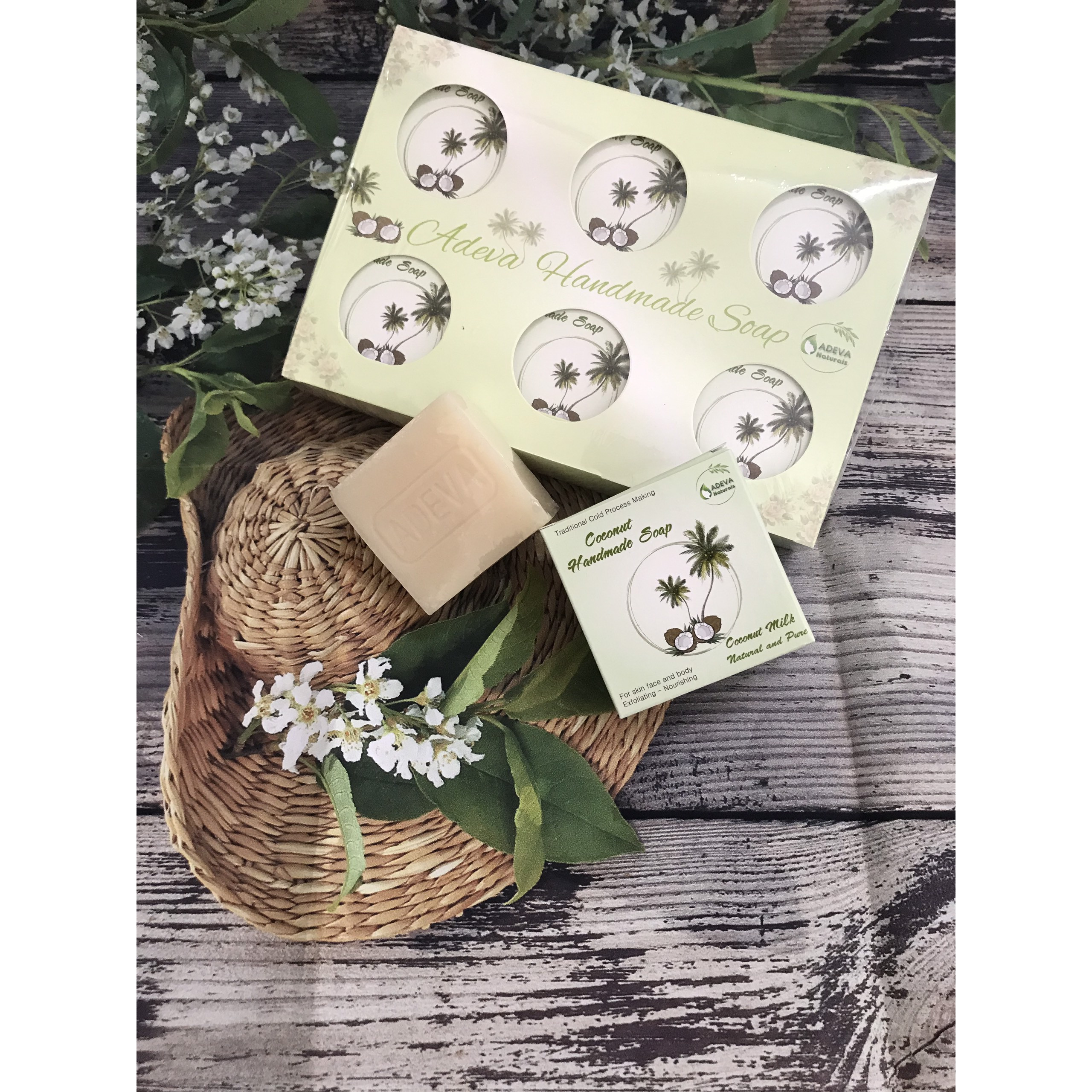 Xà bông handmade sữa dừa - Set 6 bánh Adeva Naturals