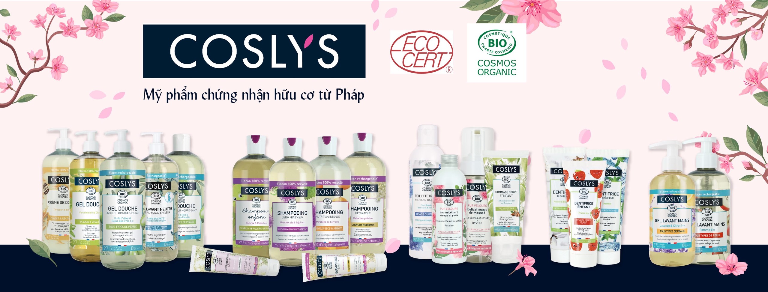 Sữa tắm hữu cơ dạng Gel chiết xuất Olive - Cỏ roi ngựa - Yến mạch cho da nhạy cảm 1L - Coslys